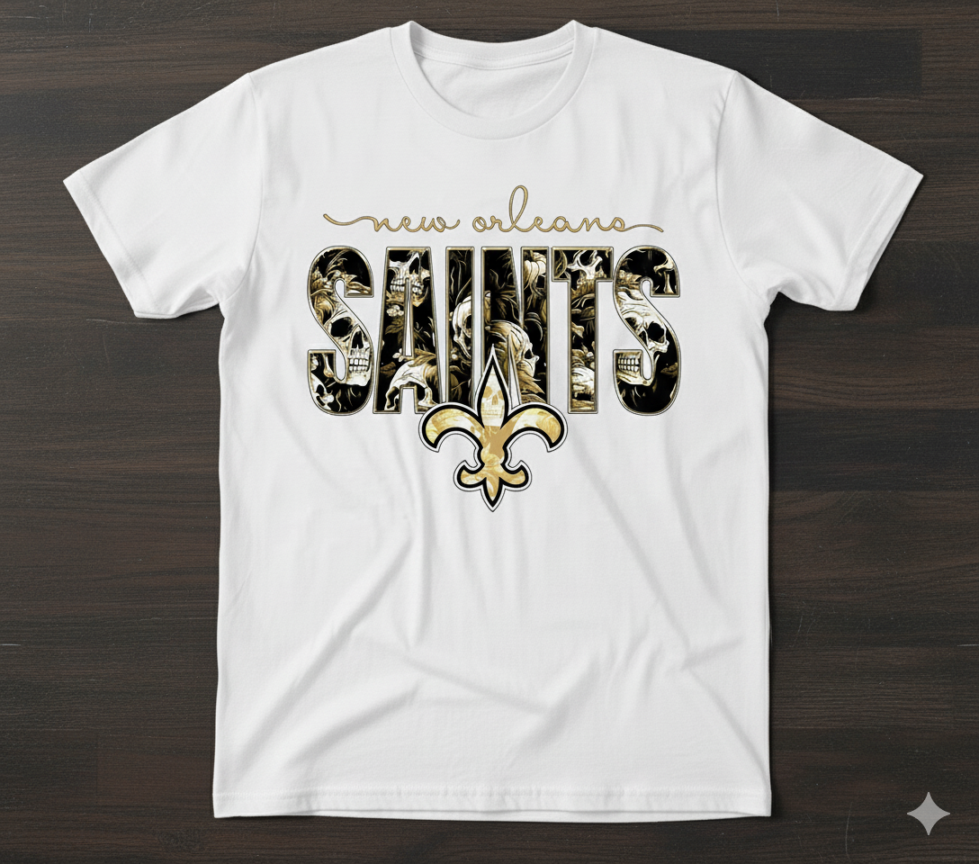 New Orleans Saints Black T-Shirt - Skull and Fleur De Lis Graphic Tee