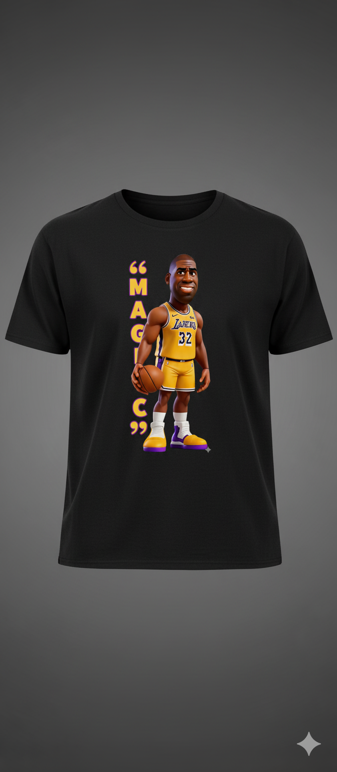Magic Johnson Lakers Cartoon Caricature Purple T-Shirt