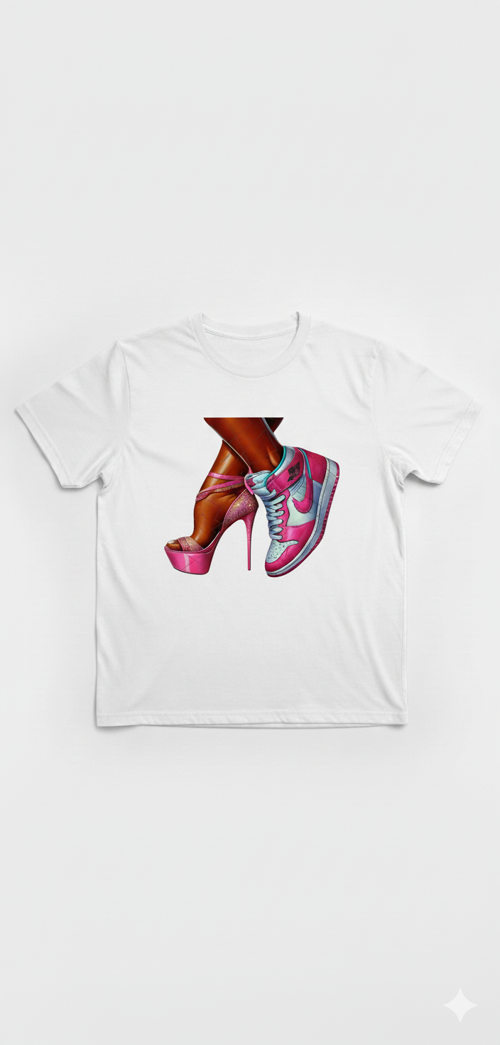 Pink High Heels and Sneakers T-shirt