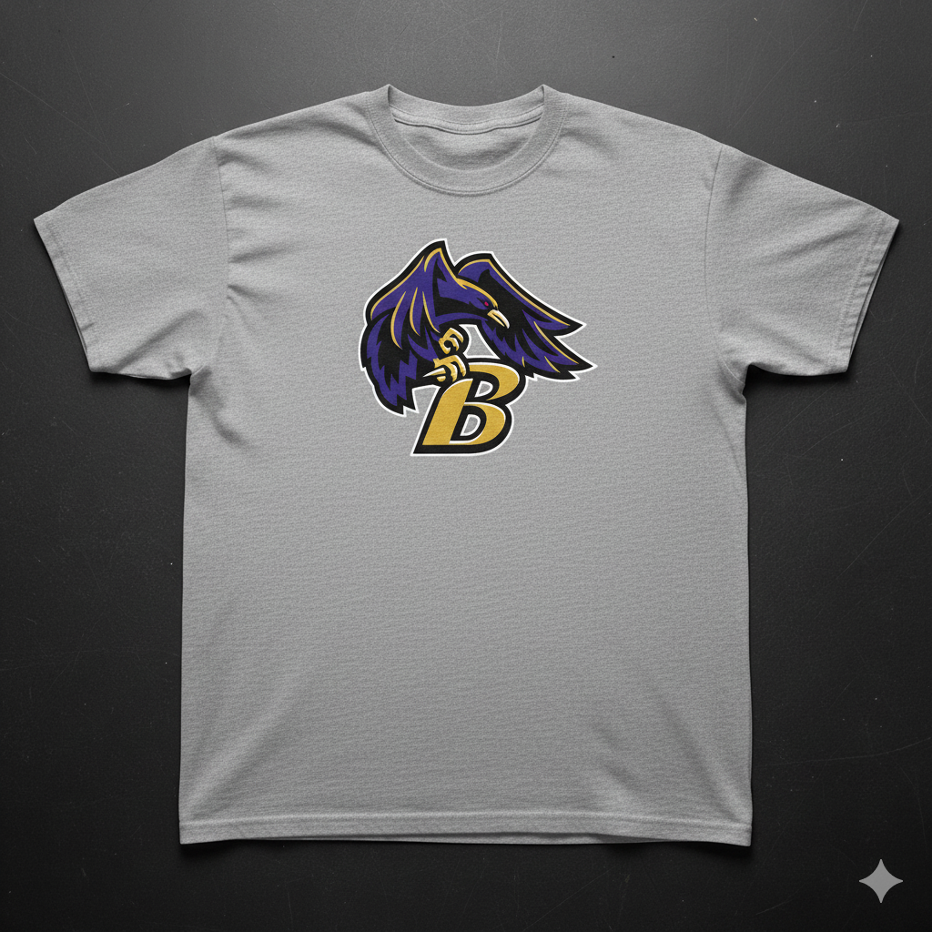 Purple Baltimore Ravens Mascot with Gold Letter B T-Shirt