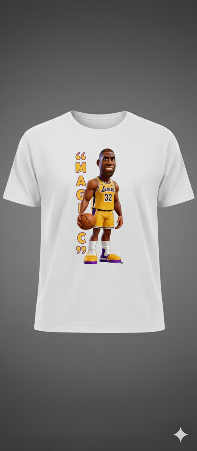 Magic Johnson Lakers Cartoon Caricature Purple T-Shirt