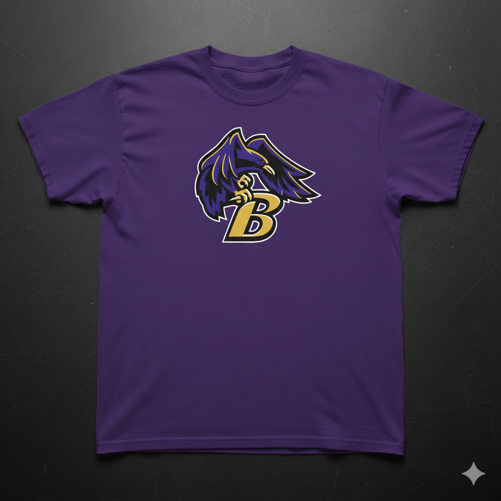 Purple Baltimore Ravens Mascot with Gold Letter B T-Shirt