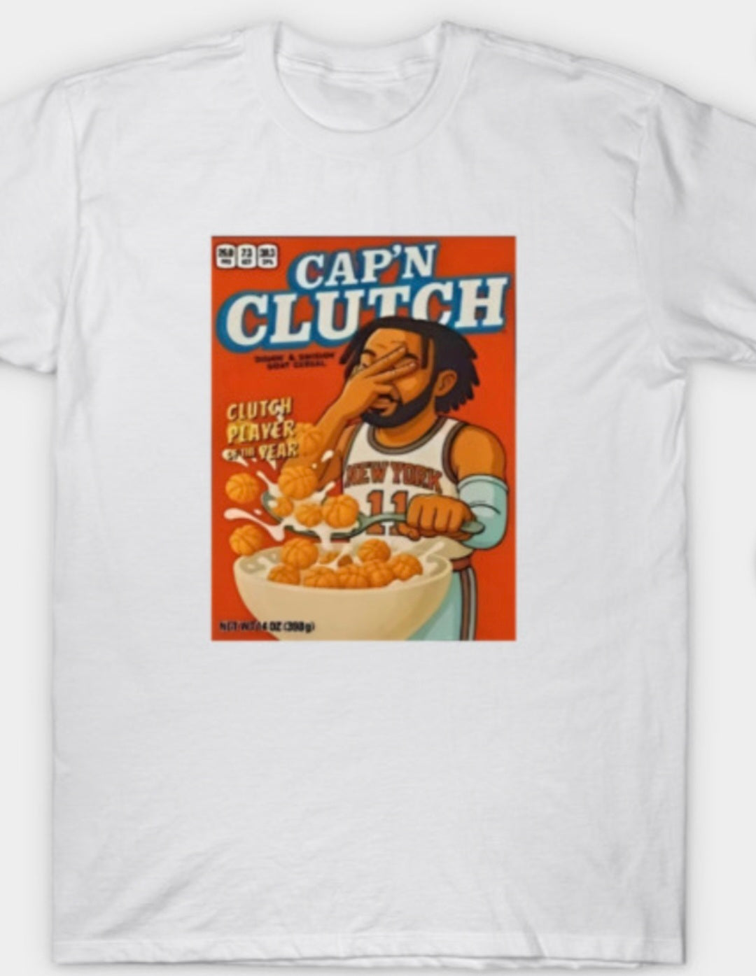 Knicks "Captain Clutch" Jalen Brunson Cereal Box T-Shirt