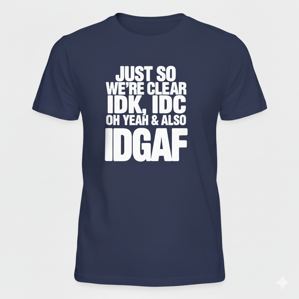 Sarcastic Graphic Tee IDK IDC IDGAF