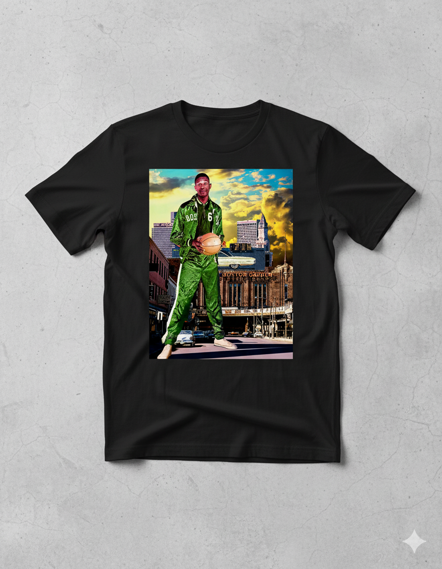 Bill Russell Celtics Green Tracksuit Graphic T-Shirt