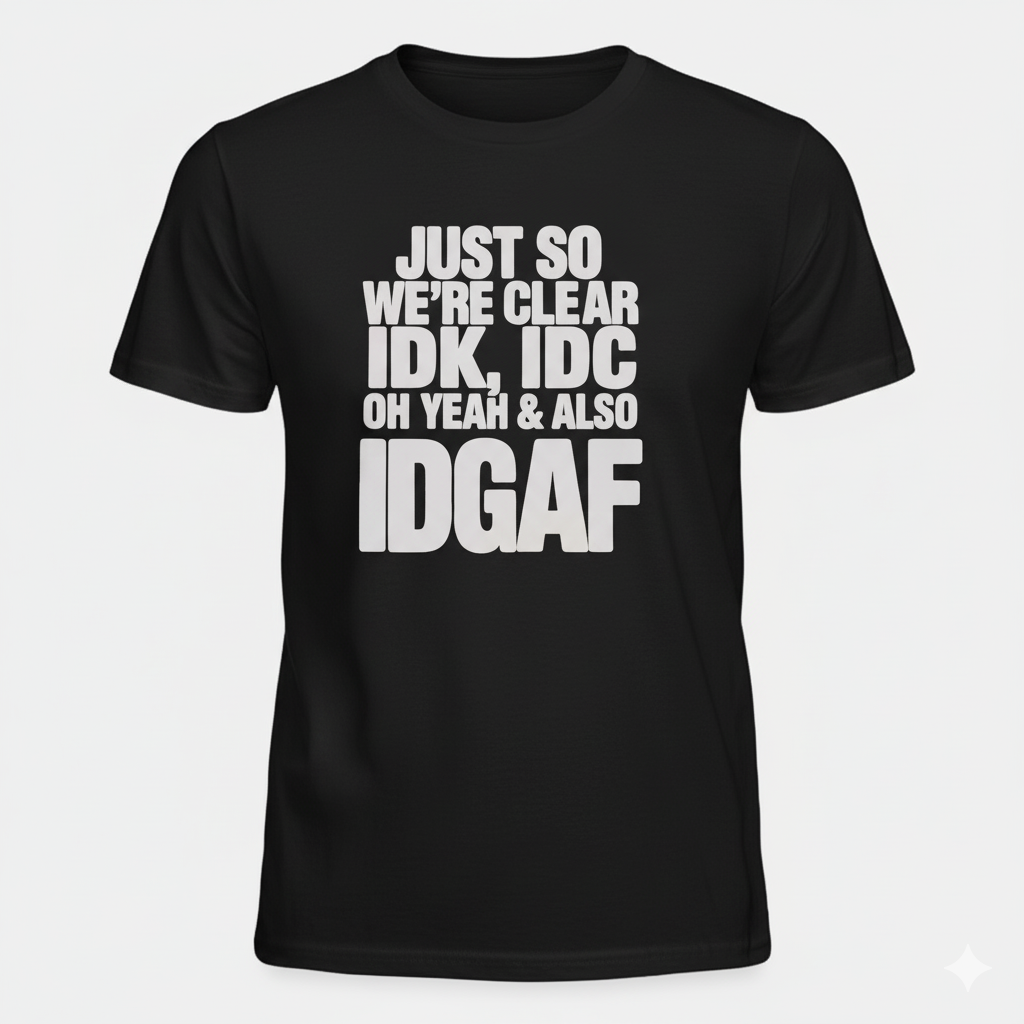 Sarcastic Graphic Tee IDK IDC IDGAF