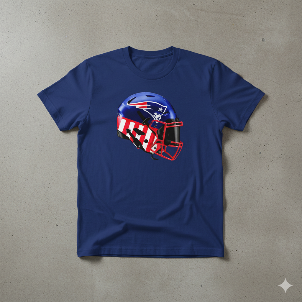Patriotic NE Patriots Football Helmet T-shirt.
