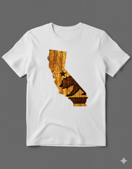 Wooden Texture California Map & Bear Shirt