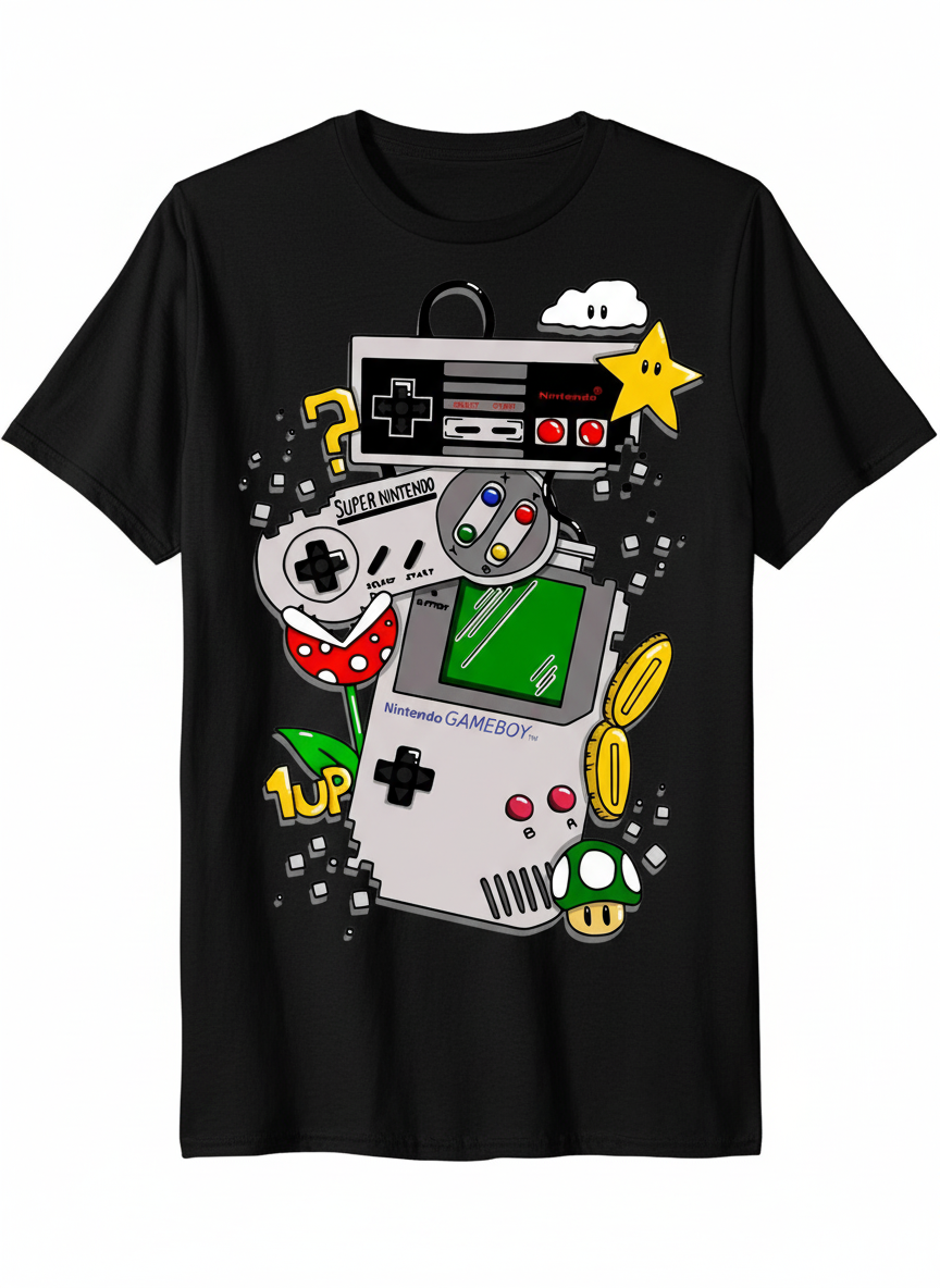 Vintage Mario Mashup Black T-Shirt