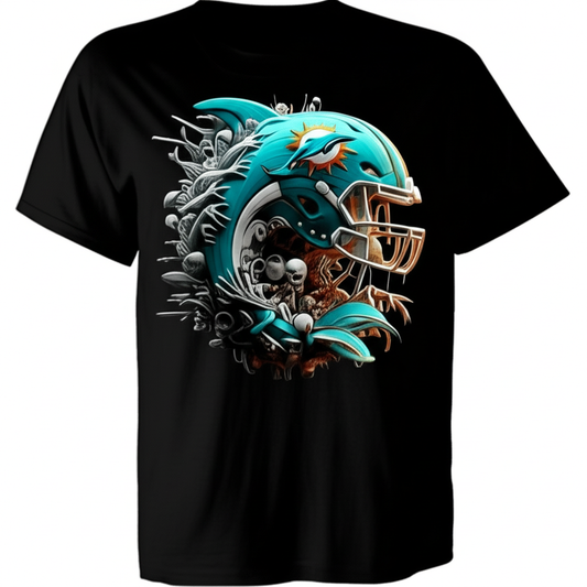 Fins Up Miami Dolphins Football Helmet Graphic Tee