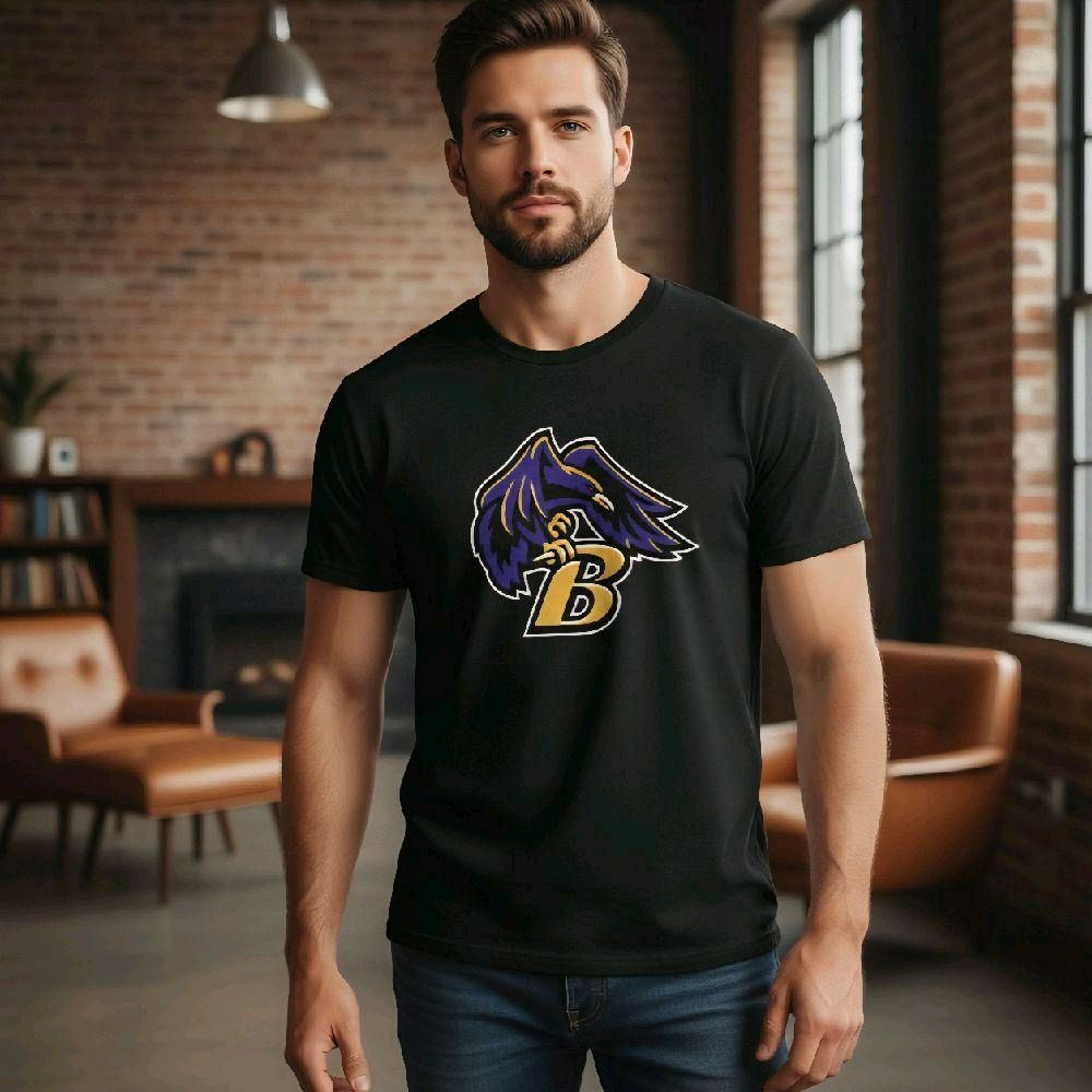 Purple Baltimore Ravens Mascot with Gold Letter B T-Shirt