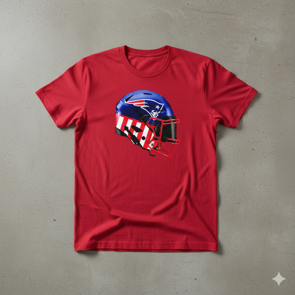 Patriotic NE Patriots Football Helmet T-shirt.