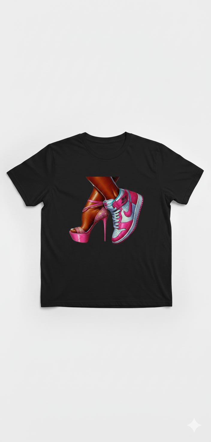 Pink High Heels and Sneakers T-shirt