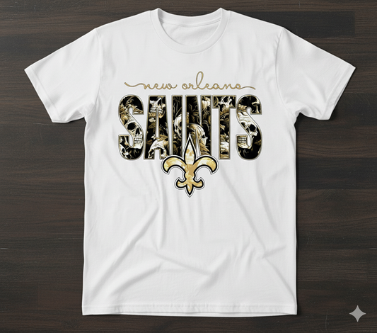 New Orleans Saints Black T-Shirt - Skull and Fleur De Lis Graphic Tee