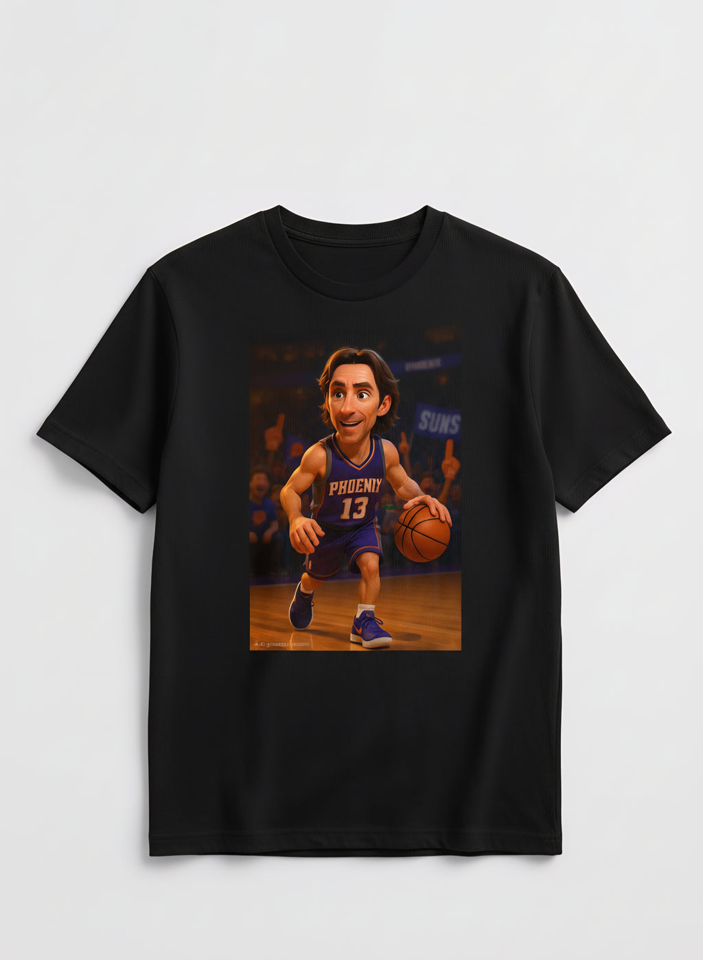 Steve Nash Caricature T-Shirt - Phoenix Suns (Assuming the caricature is inspired by Steve Nash, who wore #13 for the Suns)