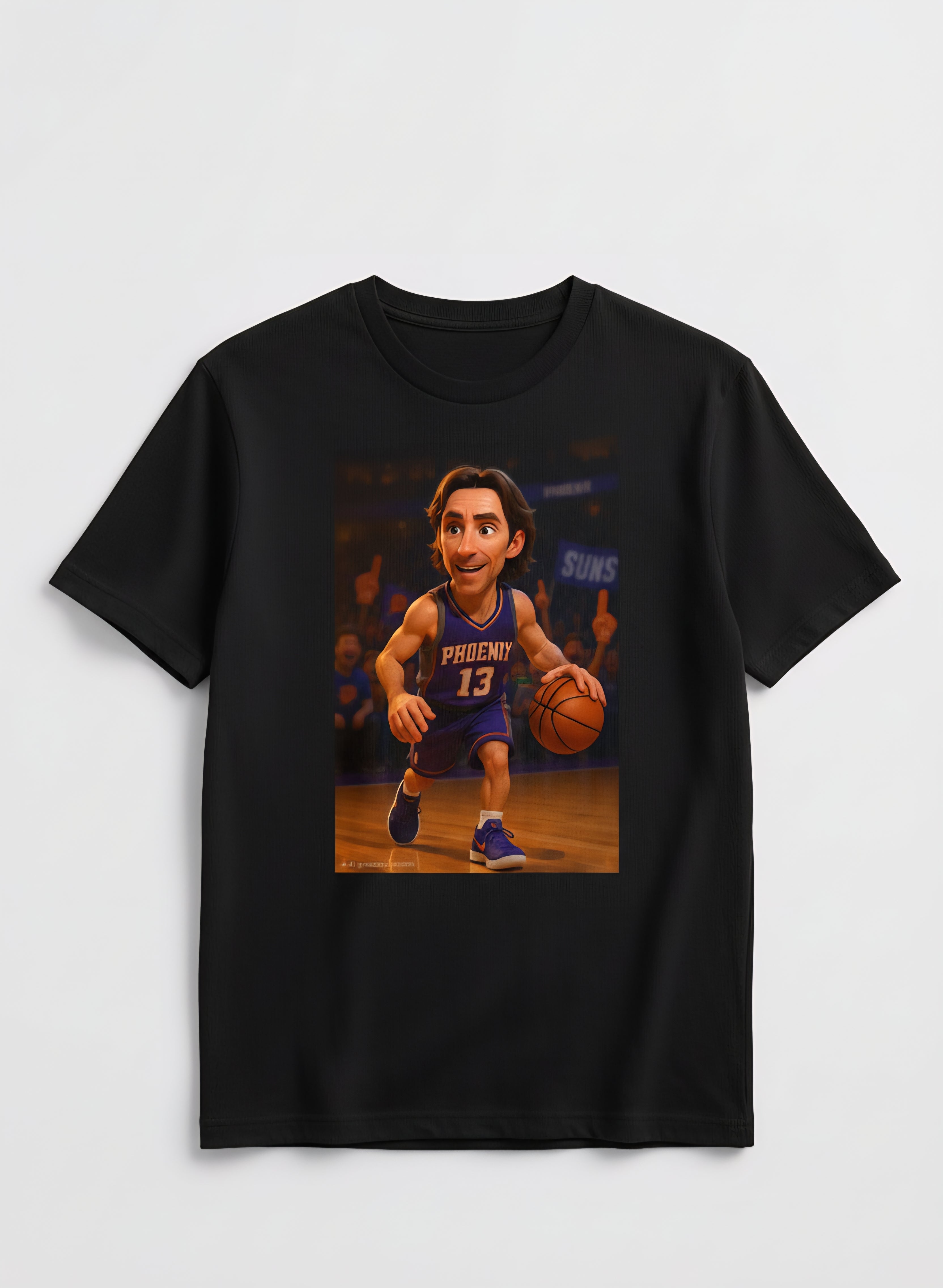 Steve Nash Caricature T-Shirt - Phoenix Suns (Assuming the caricature is inspired by Steve Nash, who wore #13 for the Suns)