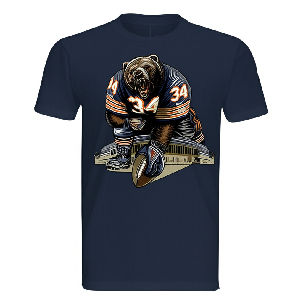 Grizzly Gridiron Chicago Bear Football Player TShirt Detailed Graphic Tee.