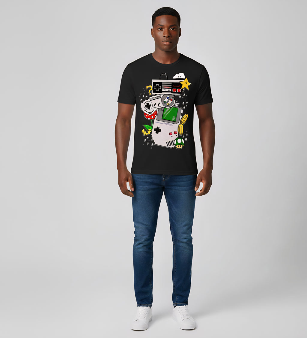 Vintage Mario Mashup Black T-Shirt