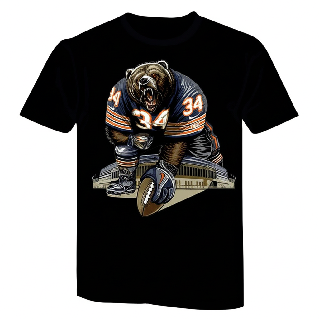 Grizzly Gridiron Chicago Bear Football Player TShirt Detailed Graphic Tee.