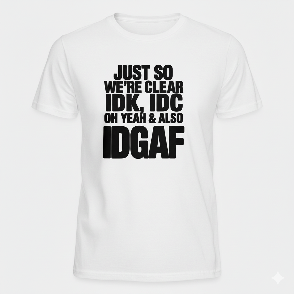 Sarcastic Graphic Tee IDK IDC IDGAF