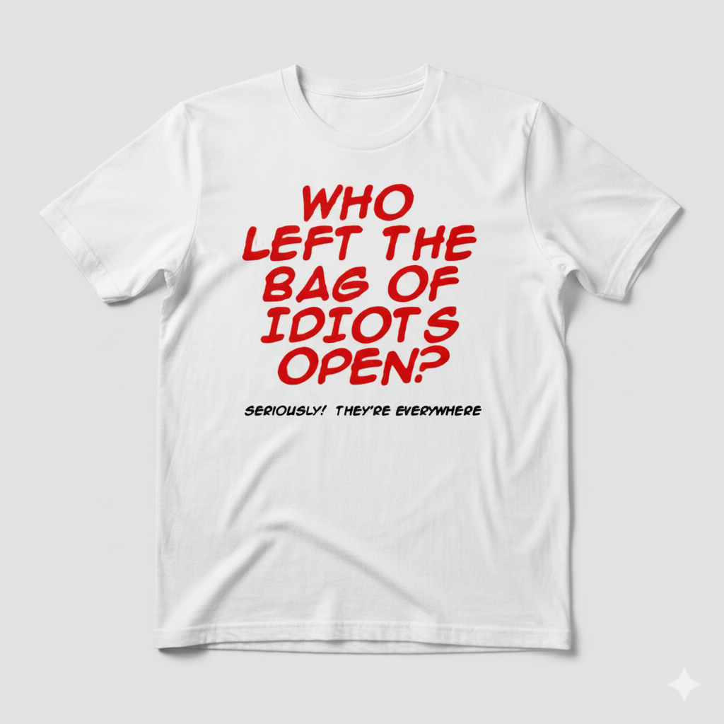 Who Left The Bag of Idiots Open?" Funny Sarcastic T-Shirt