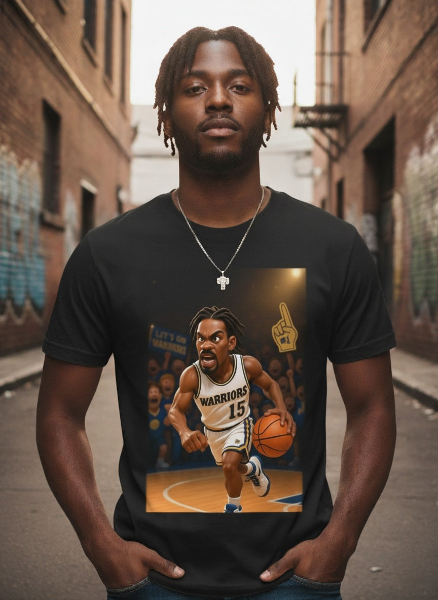 Vintage Style Latrell Sprewell #15 (or confirm number) Caricature Basketball T-Shirt