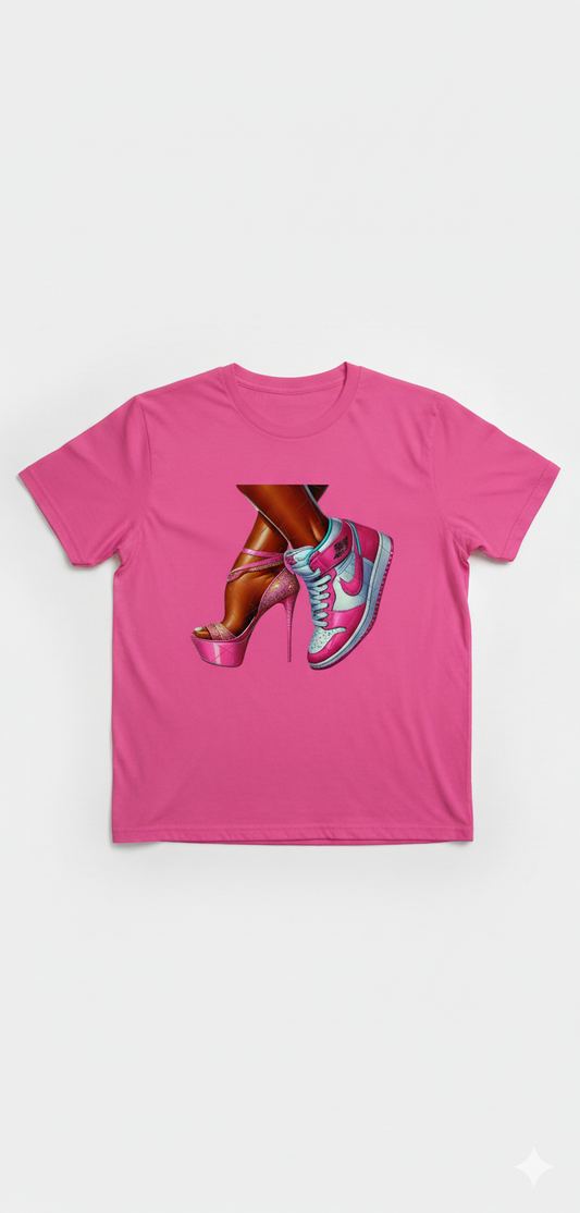 Pink High Heels and Sneakers T-shirt