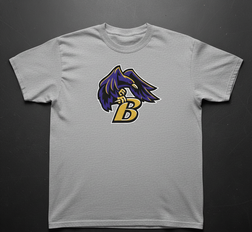 Purple Baltimore Ravens Mascot with Gold Letter B T-Shirt