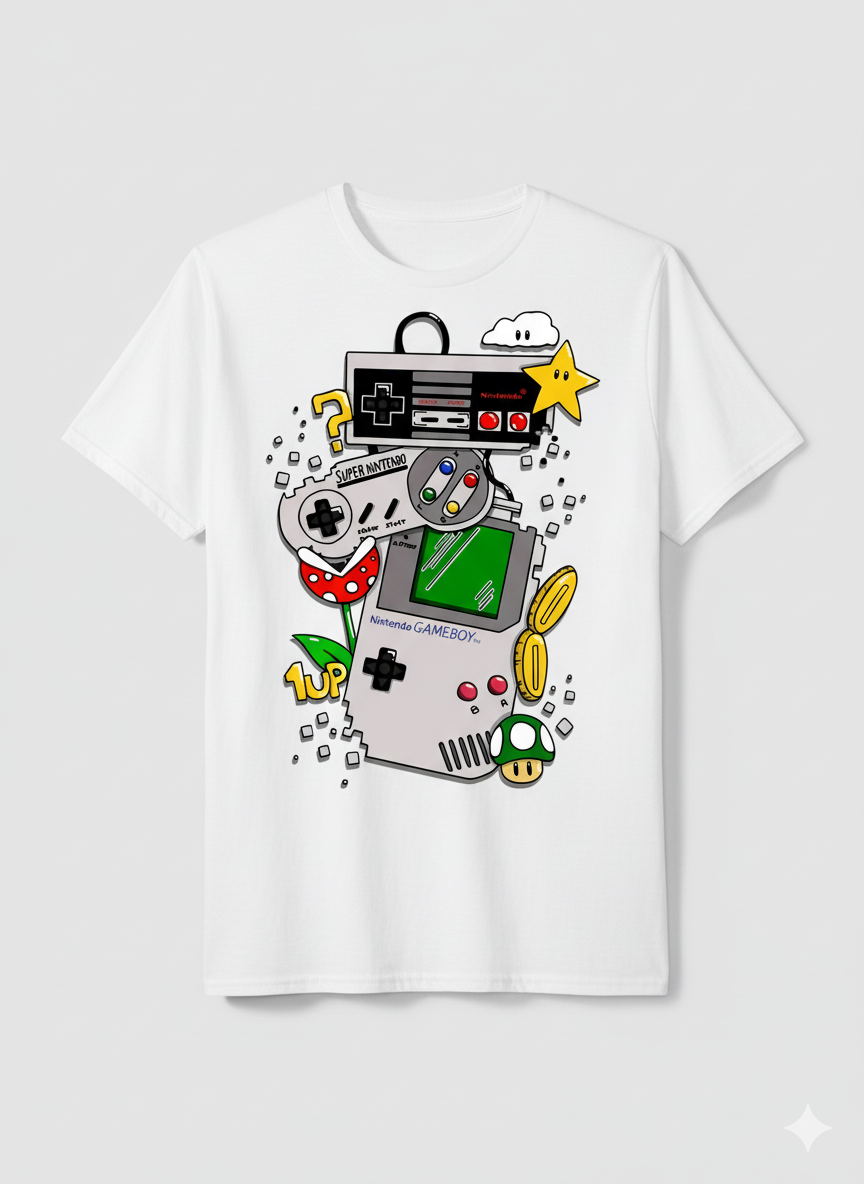 Vintage Mario Mashup Black T-Shirt