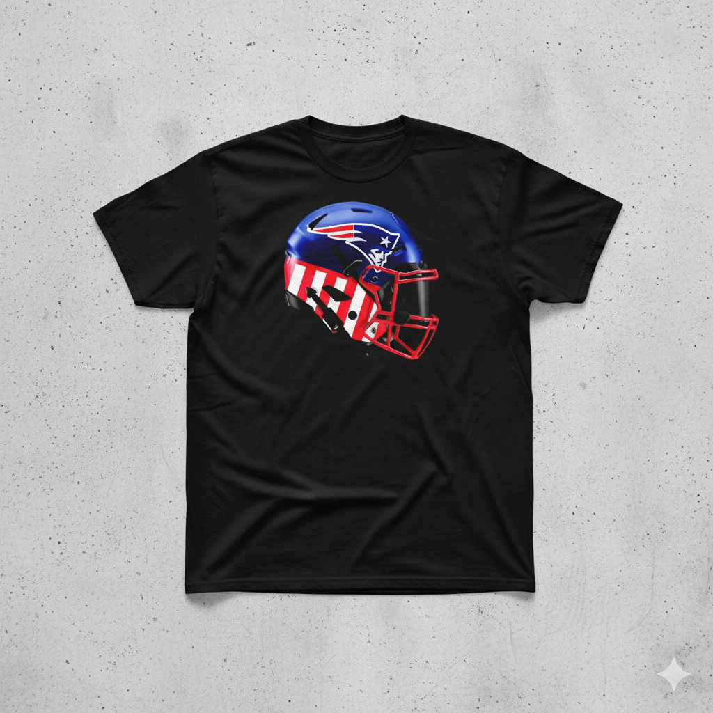 Patriotic NE Patriots Football Helmet T-shirt.