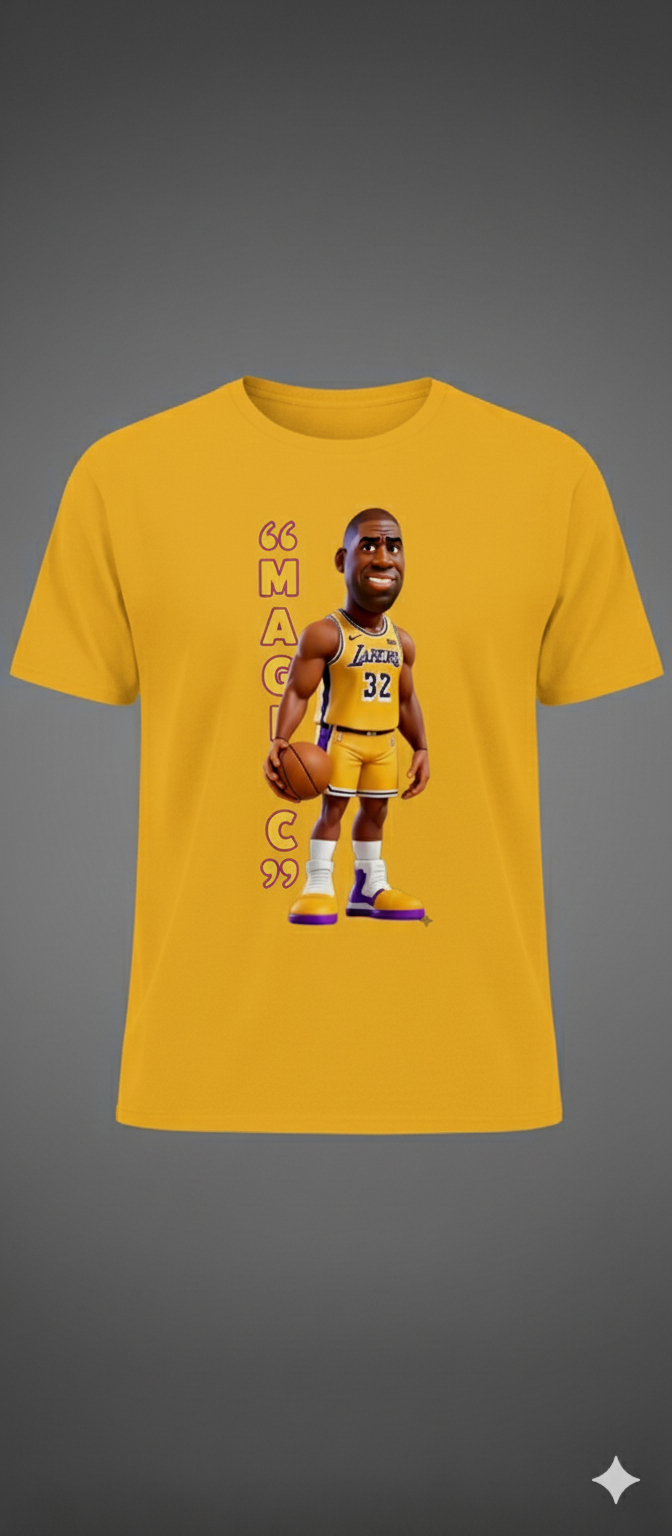 Magic Johnson Lakers Cartoon Caricature Purple T-Shirt