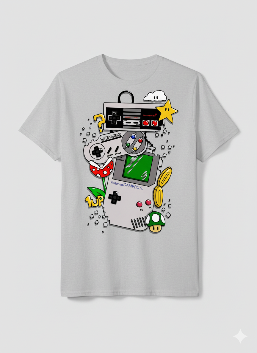 Vintage Mario Mashup Black T-Shirt