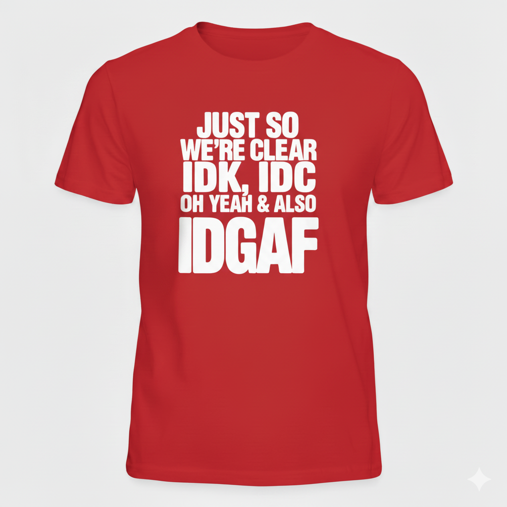 Sarcastic Graphic Tee IDK IDC IDGAF