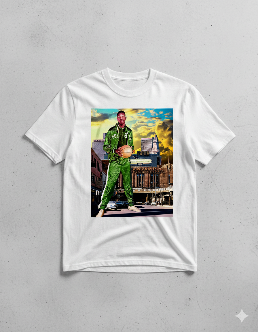 Bill Russell Celtics Green Tracksuit Graphic T-Shirt
