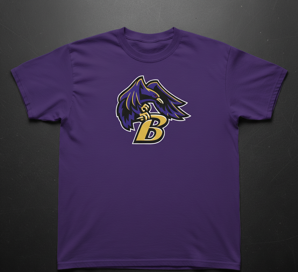 Purple Baltimore Ravens Mascot with Gold Letter B T-Shirt