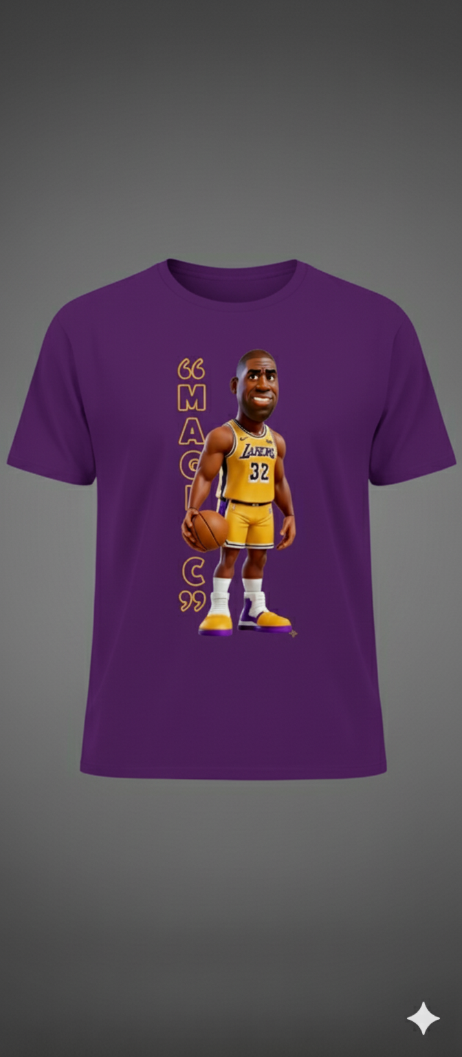 Magic Johnson Lakers Cartoon Caricature Purple T-Shirt