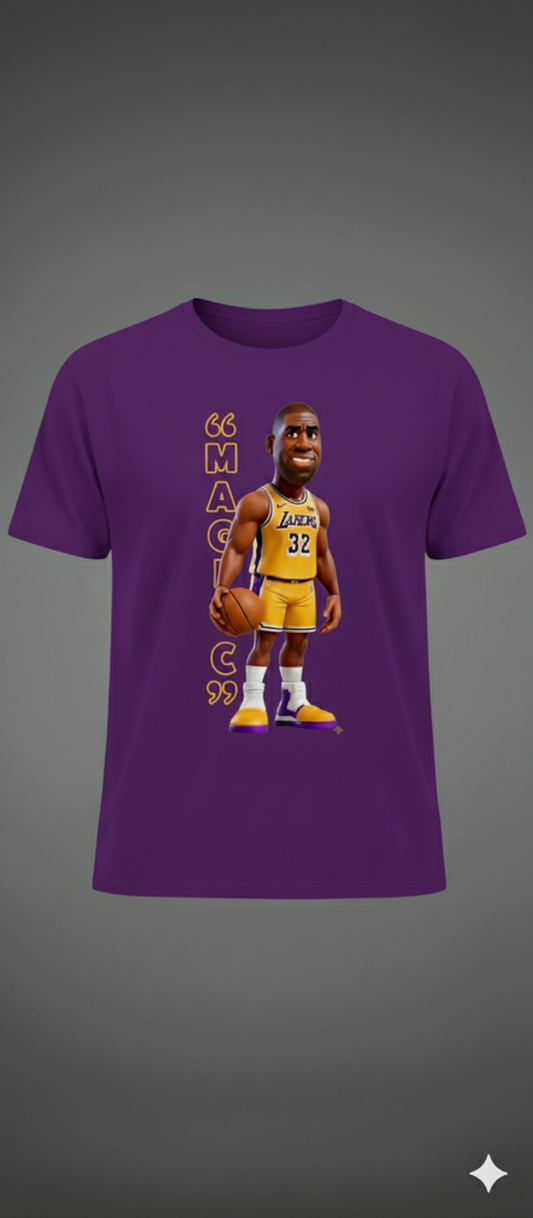 Magic Johnson Lakers Cartoon Caricature Purple T-Shirt