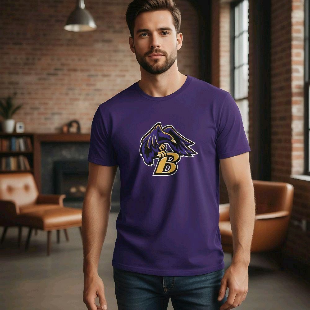 Purple Baltimore Ravens Mascot with Gold Letter B T-Shirt
