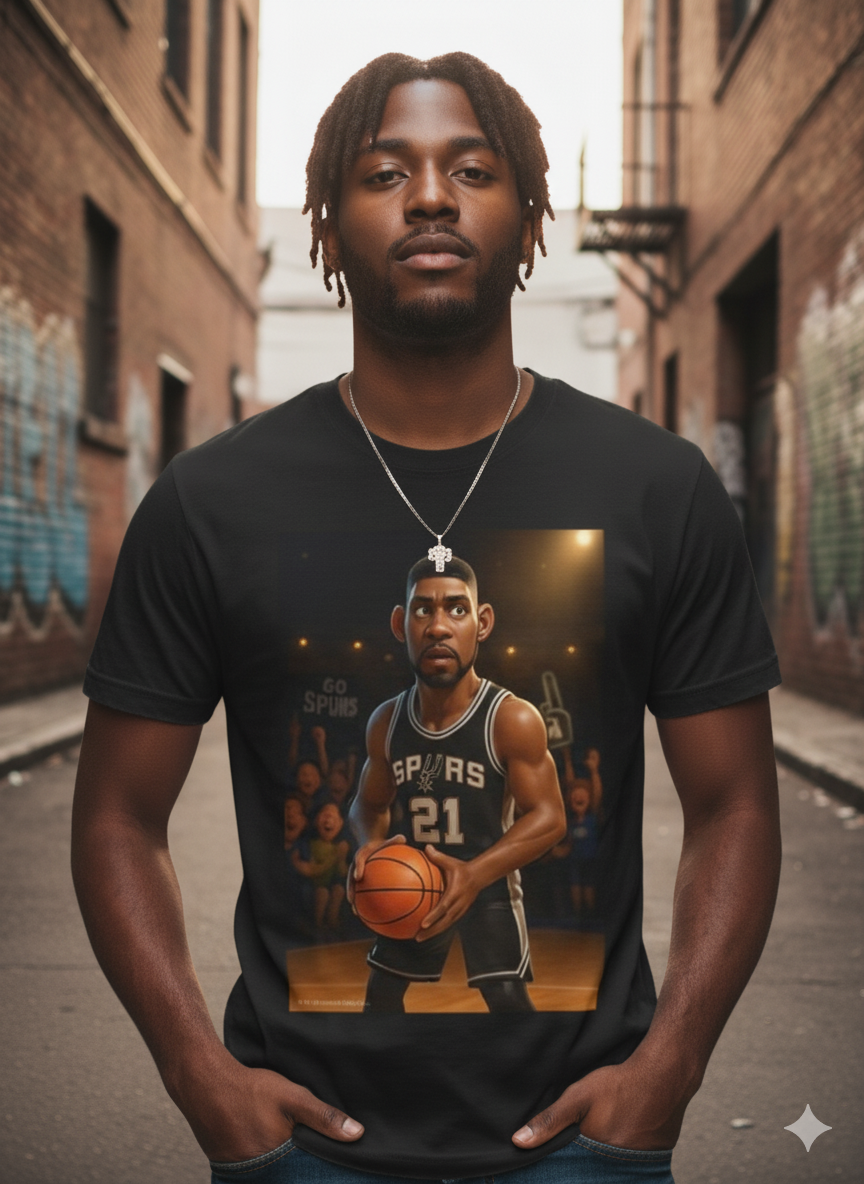 San Antonio Spurs Tim Duncan Cartoon Basketball Player T-Shirt