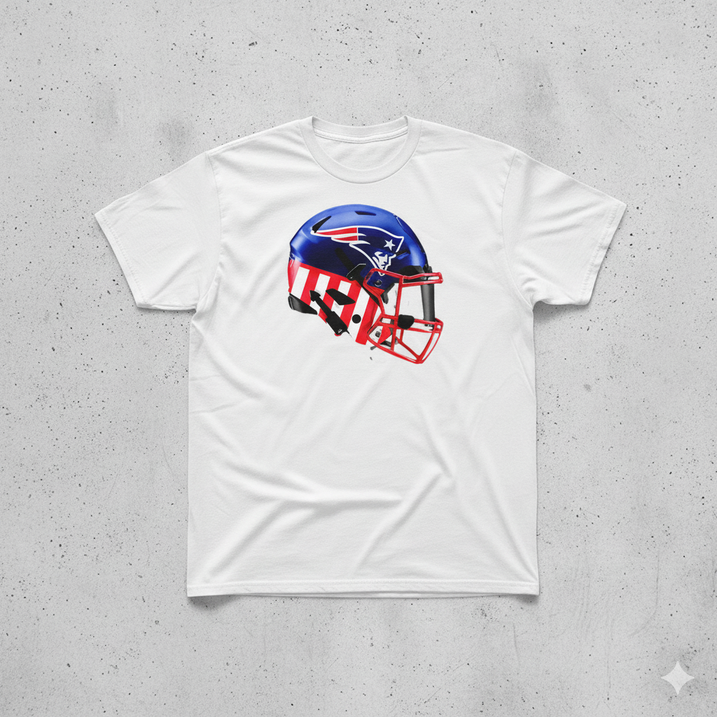 Patriotic NE Patriots Football Helmet T-shirt.