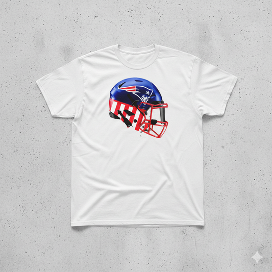 Patriotic NE Patriots Football Helmet T-shirt.