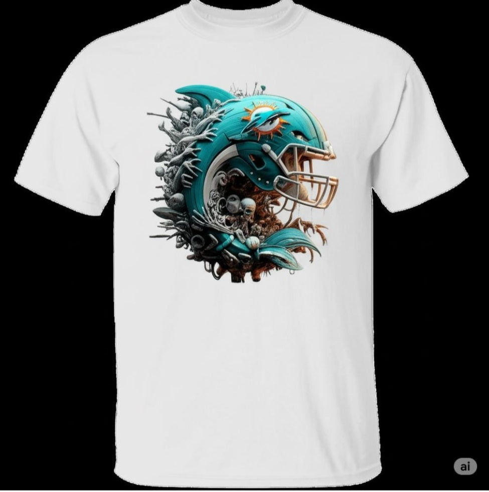 Fins Up Miami Dolphins Football Helmet Graphic Tee
