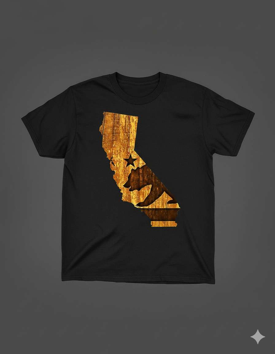 Wooden Texture California Map & Bear Shirt