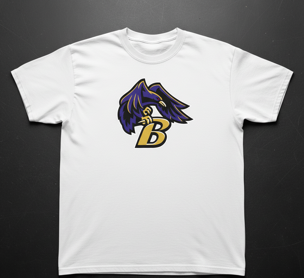 Purple Baltimore Ravens Mascot with Gold Letter B T-Shirt