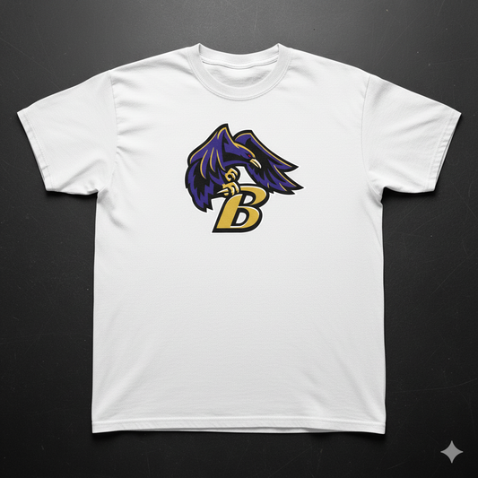 Purple Baltimore Ravens Mascot with Gold Letter B T-Shirt